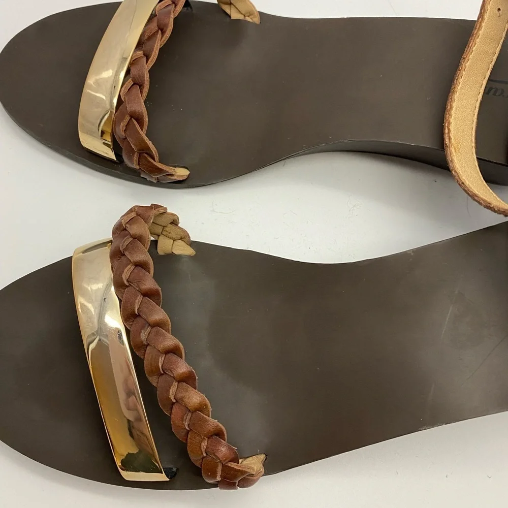 Lucky‎ Brand Ankle Strap Brown Gold Wedge Sandals women’s size 10M